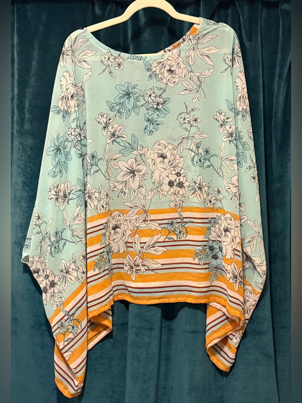 Jennifer Grace Handmade Floral Scarf Top OS Mint Yellow Boho Tunic NWOT